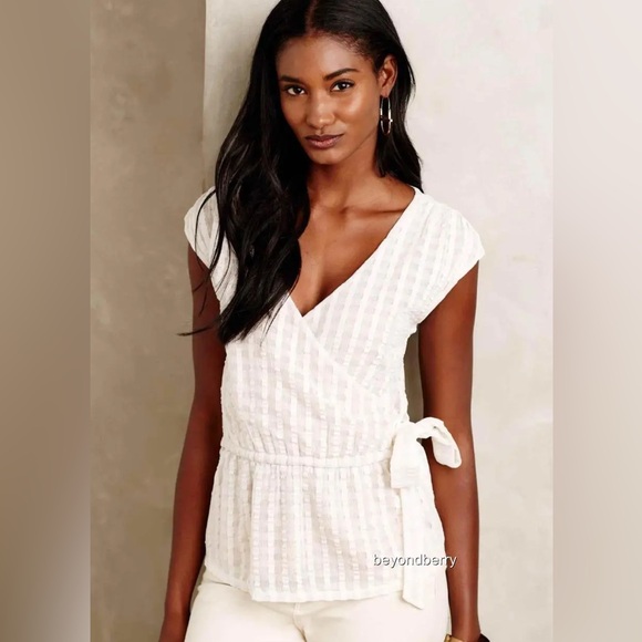 NWT Beautiful Anthropologie Deletta Side Tie Top (white/ivory, size xs/s) - Picture 7 of 7